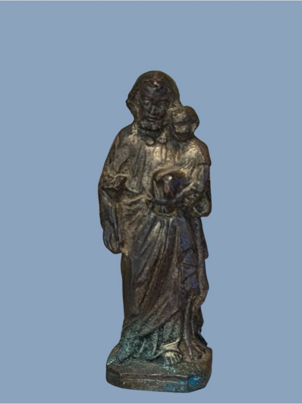 Vintage hand-chased pewter of Saint Joseph and the infant Jesus 2.25” Italy